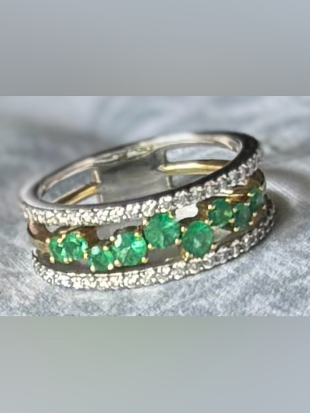 Simon G Tempera 18K Two-Tone Gold Natural Emerald Diamond Halo Ring 7.5 w/ Box - Picture 6 of 7